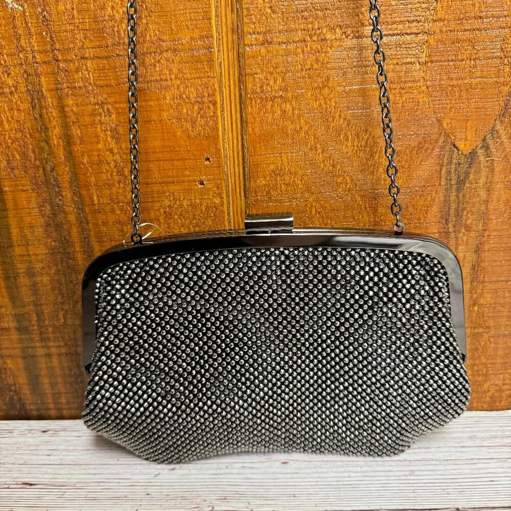 I.N.C. INTERNATIONAL CONCEPTS Patsy Diamond Mesh Frame Clutch - Pewter - Picture 1 of 4
